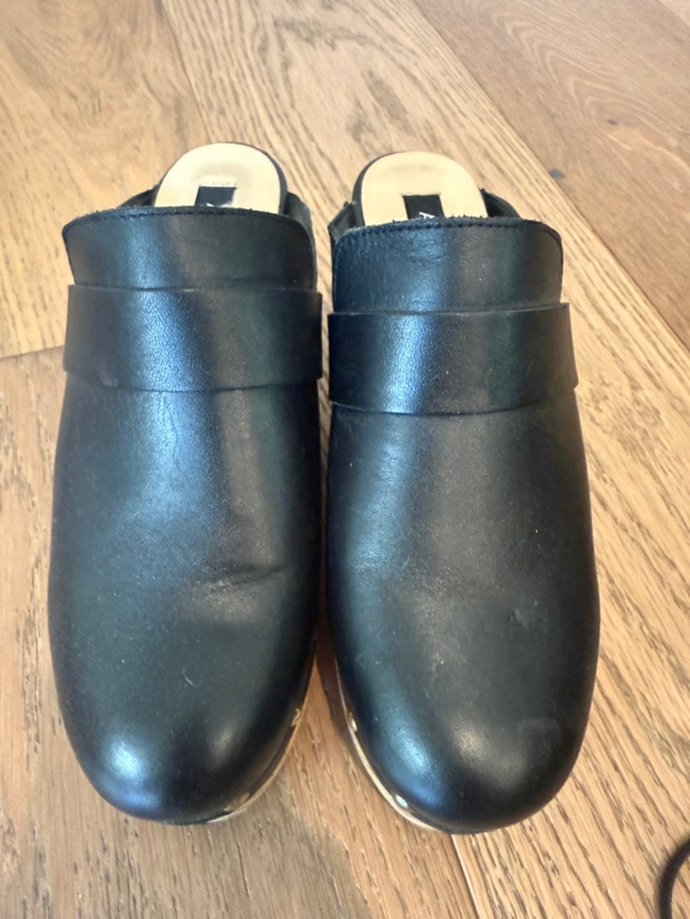 Black Slip-On Leather Mules